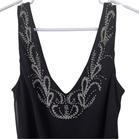 Alex Evenings Black Sleeveless Chiffon V-Neck Dress w/ Detailed Beadwork sz 8 - Picture 2 of 8